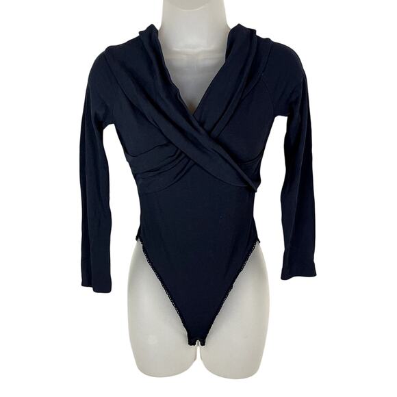 Max Mara Twist Front Long Sleeve Bodysuit | Navy Blue | Size Small - Picture 1 of 4